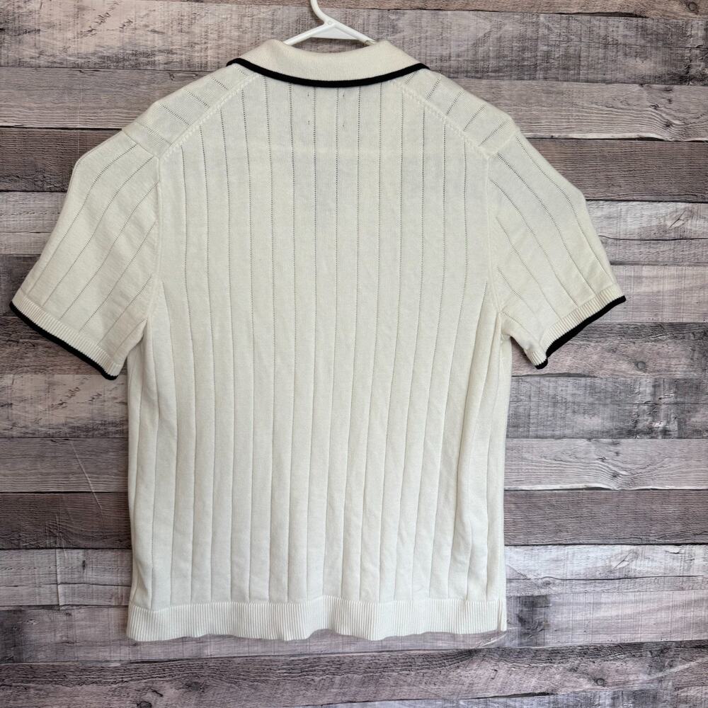 Abercrombie Fitch Johnny Collar Polo Shirt Mens Large White Ribbed Preppy - Picture 5 of 7